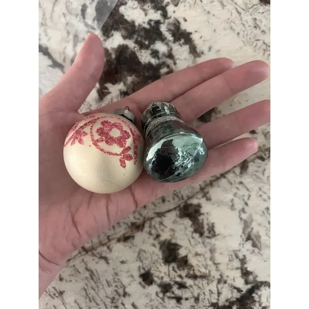 Vintage Mercury Glass Globe And Bell Christmas Ornaments Stenciled 1950s RARE